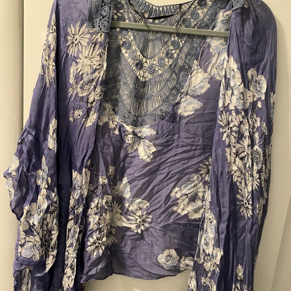 White and blue floral tunic